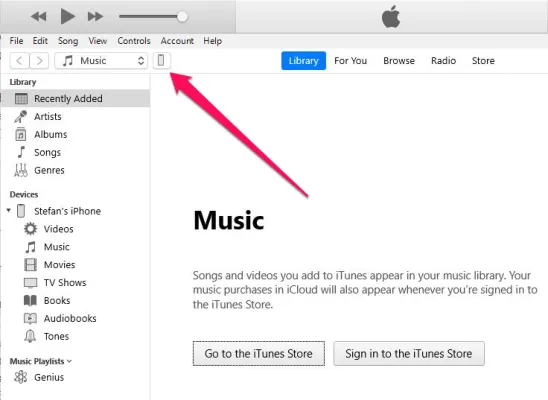 Wählen Sie Ihr iPhone in iTunes aus