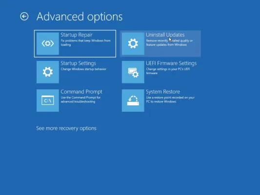 Menü „Erweiterte Startoptionen“ von Windows 11 „Update deinstallieren“.
