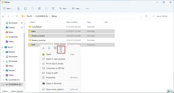 Inhalte mit dem Datei-Explorer von Windows 11 löschen