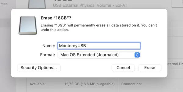 USB löschen Monterey bestätigen