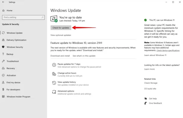 Suche nach dem Windows 11-Update.